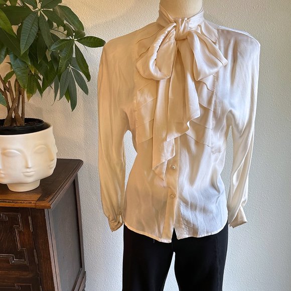 Vintage Couture Ted Lapidus Ivory Silk Shirt - Picture 8 of 9